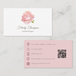 Chic Watercolor Blush Pink Rose QR Code Business Card