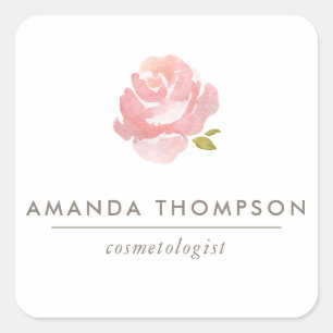 Chic Watercolor Blush Pink Rose Square Sticker