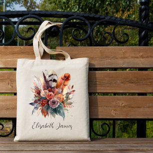 Chic Watercolor Boho Floral Autumn Personalised Tote Bag