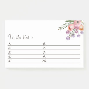 Chic watercolor boho floral bouquet "to do list" post-it notes