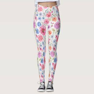 Chic Watercolor Botanical Floral Leggings