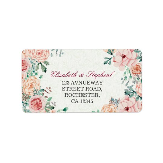 Chic Watercolor Botanical Floral Wedding Address Address Label