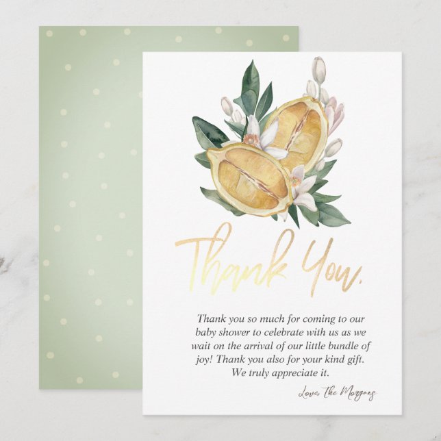 Chic Watercolor Botanical Lemons Thank You Card (Front/Back)