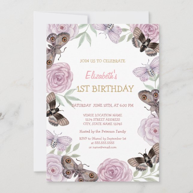 Chic Watercolor Butterflies Stripes Birthday  Invitation (Front)