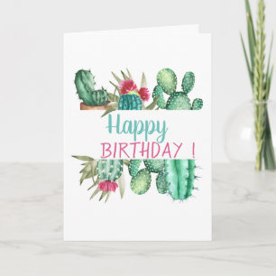 Chic Watercolor Cactus Birthday Card