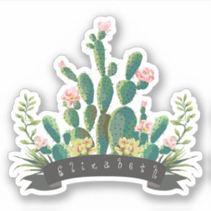 Chic Watercolor Cactus Planter Personalised Name