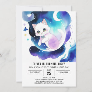 Chic Watercolor Cat Birthday Invitation