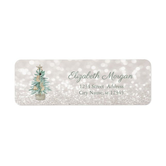 Chic Watercolor Christmas Tree, Glittery Bokeh  (Front)