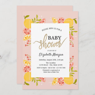Chic Watercolor Citrus Frame Baby Shower Invitation