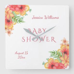Chic Watercolor Corner Flowers Baby Shower Square Wall Clock