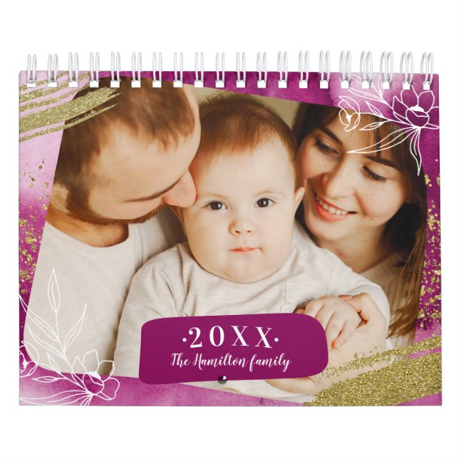 Chic Watercolor Custom Photo  2022  Family Calendar (Cover)
