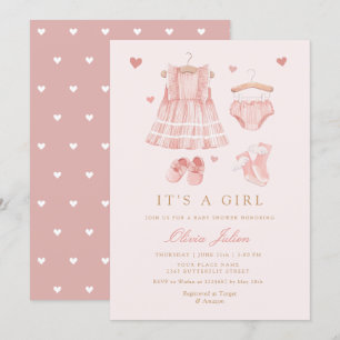Chic Watercolor Cute Boho Clothes Girl Baby Shower Invitation