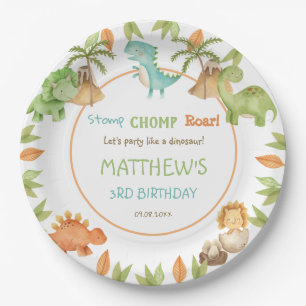 Chic Watercolor Cute Dinosaur Birthday Party  Paper Plate