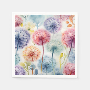 Chic Watercolor Dandelions Floral Pattern  Napkin