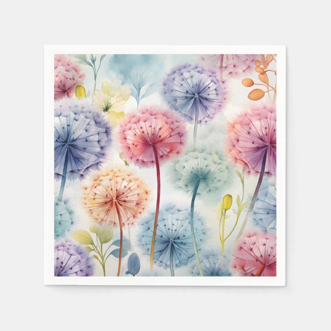 Chic Watercolor Dandelions Floral Pattern  Napkin (Front)