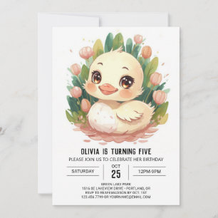 Chic Watercolor Duck Birthday Invitation
