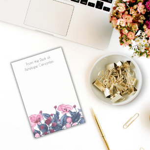 Chic Watercolor Dusty Blue and Pink Floral Post-it Notes