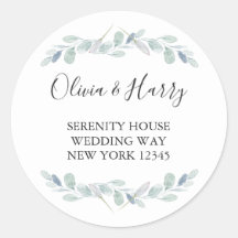 Chic Watercolor Eucalyptus Return Address Stickers