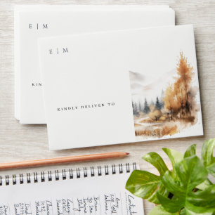 Chic Watercolor Fall Autumn Landscape Wedding Envelope