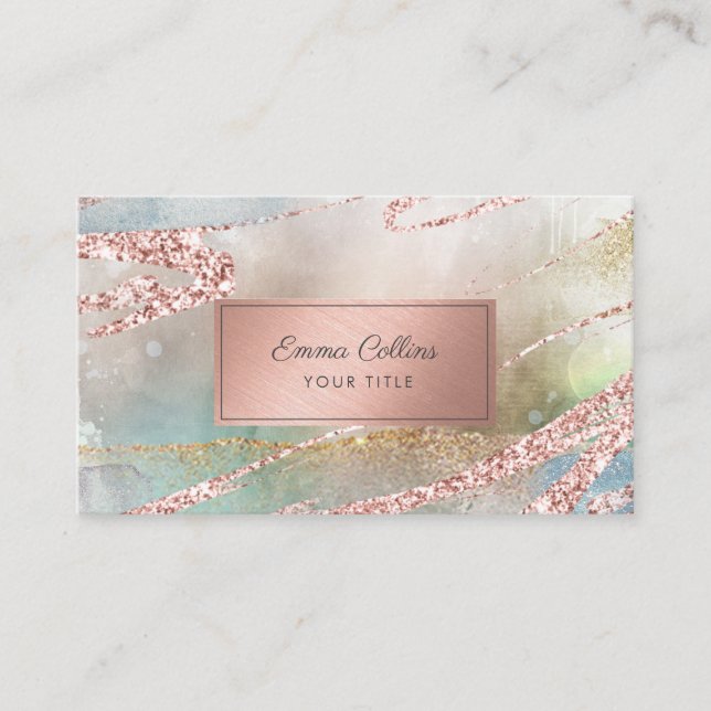 Chic Watercolor Faux Rose Gold Foil  Business Card (Front)