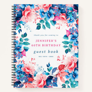 Chic Watercolor Floral 60th Birthday Guest Book