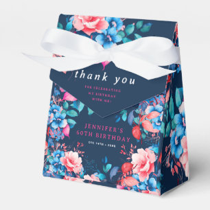 Chic Watercolor Floral 60th Birthday Navy Favour Box