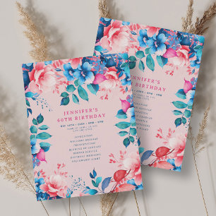 Chic Watercolor Floral 60th Birthday Program Blush Invitation