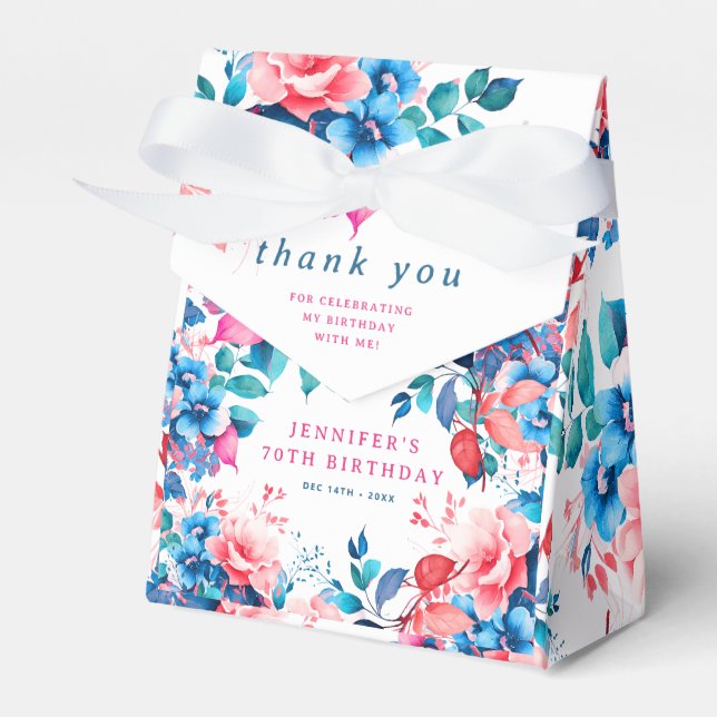 Chic Watercolor Floral 70th Birthday  Favour Box (Front Side)