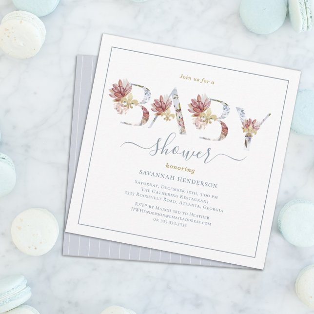 Chic Watercolor Floral and Gold Baby Shower Invitation (Creator Uploaded)