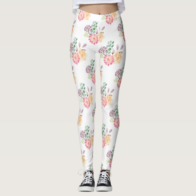 Chic Watercolor Floral Arrangement   Leggings (Front)
