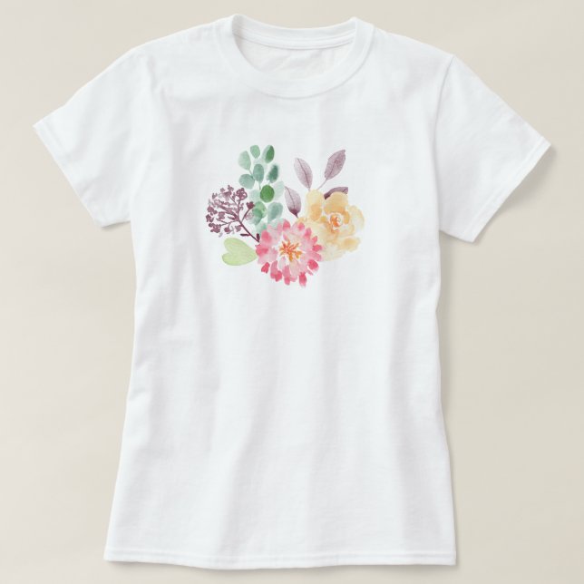 Chic Watercolor Floral Arrangement T-Shirt (Design Front)