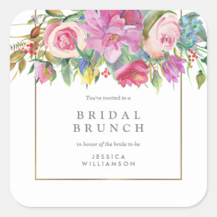 Chic Watercolor Floral Bridal Brunch Square Sticker