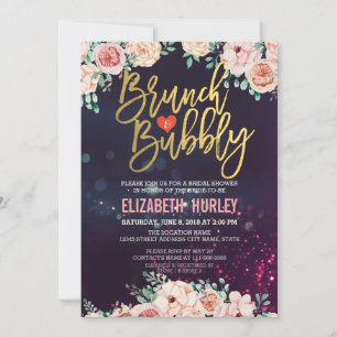 Chic Watercolor Floral Brunch Bubbly Bridal Shower Invitation