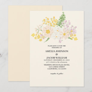 Chic Watercolor floral butter yellow peach Wedding Invitation