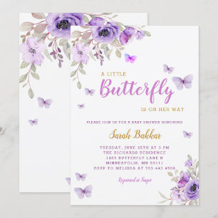 Chic Watercolor Floral Butterfly Girl Baby Shower Invitation