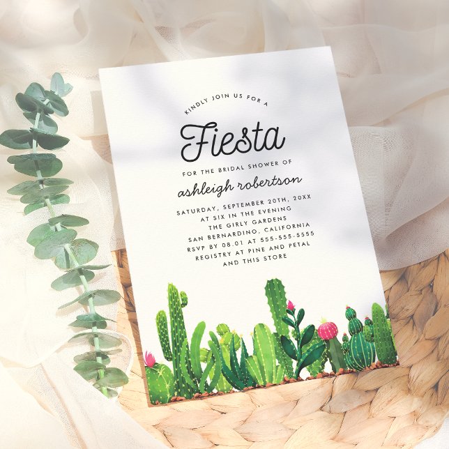 Chic Watercolor Floral Cactus Fiesta Bridal Shower Invitation (Creator Uploaded)