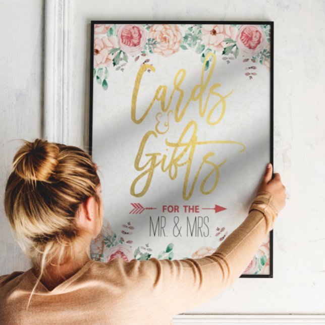 Chic Watercolor Floral Cards & Gifts Wedding Sign (Creator Uploaded)