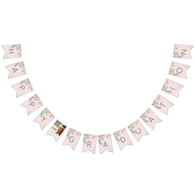 Chic Watercolor Floral Class Graduate Custom Photo Bunting (All)