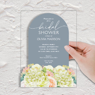 Chic Watercolor Floral Dusty Blue Bridal Shower Acrylic Invitations