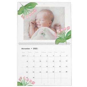 Chic Watercolor Floral Editable Year Photo Calendar
