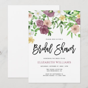 Chic Watercolor Floral Garden Bridal Shower Invitation