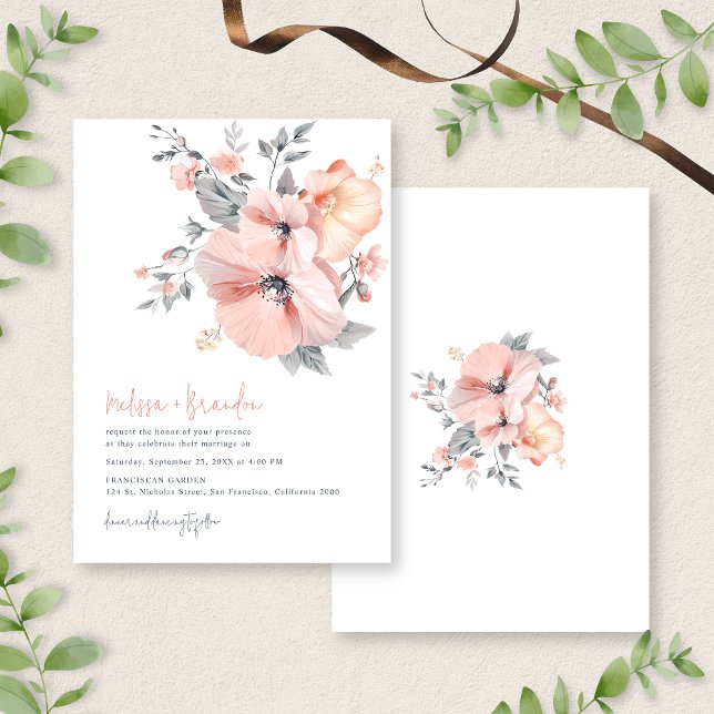 Chic Watercolor Floral Handwriting Script Wedding Invitation (Creator Uploaded)