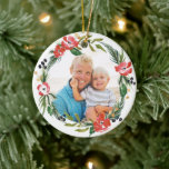 Chic Watercolor Floral Holiday Ornament<br><div class="desc">Spread cheer this holiday season with this elegant and modern holiday ornament design featuring watercolor florals and sprigs that showcases your photo. Customize the back with your own text. See our shop for more pieces in this design!</div>