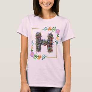 Chic Watercolor Floral Letter H  T-Shirt