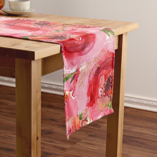 Chic Watercolor Floral Pattern Medium Table Runner (In Situ)