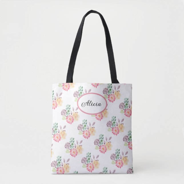 Chic Watercolor Floral Pattern   Tote Bag (Front)