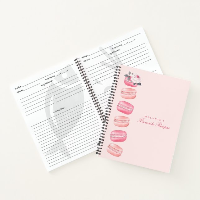 Chic Watercolor Floral Pink French Macaron Recipe Notebook (Inside)