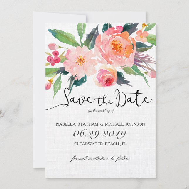 Chic Watercolor Floral Save the Date (Front)