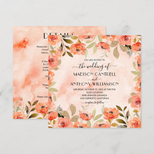 Chic Watercolor Floral Wedding All In One Invites