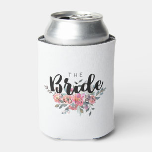 Chic Watercolor Floral Wedding Bride Can Cooler